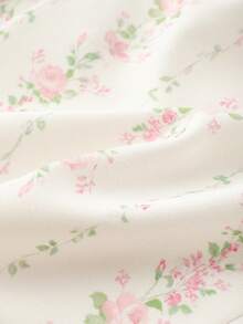SHEIN PETITE 復古甜美花卉圖案蕾絲飾邊修身女式襯衫 - 白色 - 查看 5