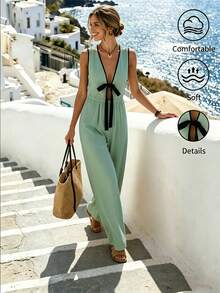 SHEIN Holidaya Nuevo mono de verano albaricoque para mujer, conjunto de verano para mujer, mono de verano para mujer, mono elegante albaricoque para mujer, conjunto elegante, mono casual albaricoque para mujer, conjunto casual para mujer, mono elegante casual albaricoque para mujer, mono de vacaciones albaricoque para mujer, conjunto de vacaciones, mono de playa para mujer, conjunto de playa para mujer, mono de vacaciones de playa para mujer, mono de graduación para mujer, mono albaricoque - Multicolor - Ver 4