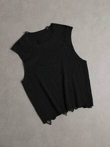 Manfinity EMRG Men's Fashion Versatile Distressed Crew Neck Knit Vest - Black - View 4