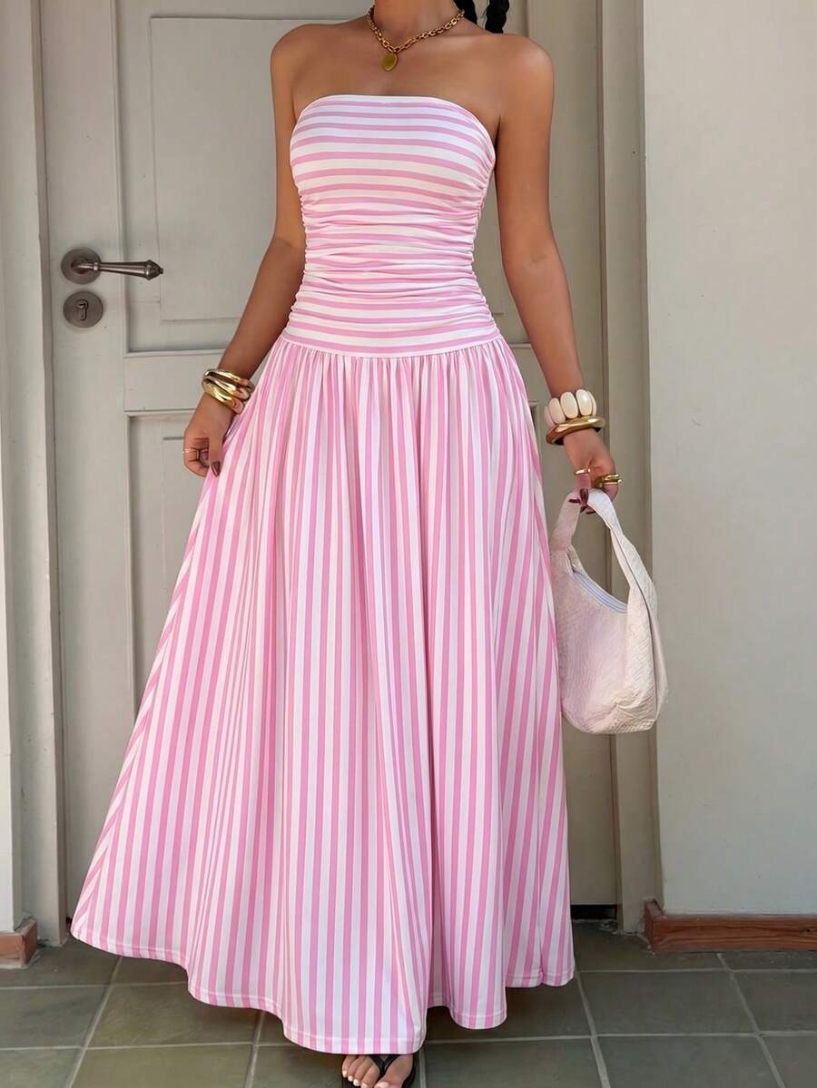 SHEIN EZwear Vestido de línea sin tirantes para mujer de talla grande - Rosa - Ver 1
