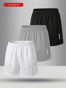 SHEIN 3件組兒童青少年男孩夏季休閒寬鬆白色、灰色、黑色休閒針織短褲，適用於春/夏季、外出、情人節、約會、旅行、度假、家庭聚會、返校季、婚禮季、晚餐派對、運動、生日派對 - 彩色 - 查看 2