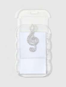 ROMWE Kawaii 1 Funda de tarjeta con símbolo de sonido de bola de pelo blanca exquisita, brillante y suave, de cerámica con strass, pegatina de strass 'Send Stars', llavero colgante para bolso - Transparente-174 - Ver 7