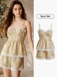 MOTF PREMIUM WOMEN CONTRAST LACE PAISLEY PRINT CAMISOLE AND SHORTS PAJAMA SET - Baby Blue - View 8