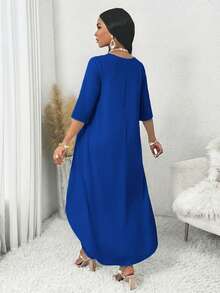 SHEIN Lady 四季秋季女裝套裝 白色長袖不對稱兩件式女套裝 秋季女套裝 女式套裝 女裝套裝 - 寶藍色 - 查看 2