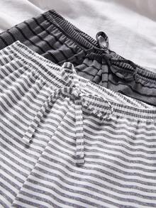 Dream Adore Women's Casual Long Pajama Pants Yarn-Dyed Striped Wide Leg Sleep Pants 2pcs/Set - Multicolor - View 4