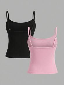 SHEIN Girlism 青少年女孩極簡舒適親膚貼身細肩帶內衣 2件/組 - 彩色 - 查看 2