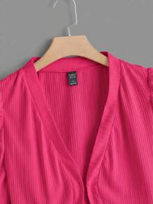 SHEIN Clasi Chaqueta corta de talla grande con manga de pétalo y frente abierto - Rosa Fucsia - Ver 4