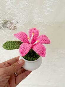 1pc Mini Cute Lily Flower Pot Knitted Plant Desktop Decoration Wedding Guest Gift Mother's Day Gift For Favorite Mom Room Decor Home Decor Ornaments Home Miniature Things - Multicolor - View 10