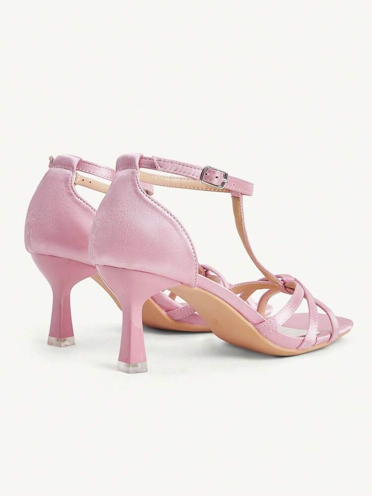 CUCCOO CHICEST Gentle Wind Powder T-Strap Sandals, Cross Strap Square Heel Design, Summer Versatile Commuter Shoes