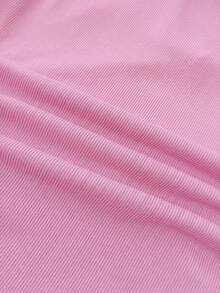 SHEIN Tween Girl Tween Girls Rose Red And White Collar Knit Casual Colorblock Patchwork Fitted Waist T-Shirt Top With Small Logo Embroidery - Hot Pink - View 5