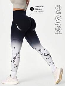 SHEIN Core Rhythm 女款高腰字母印花休閒百搭日常旅行運動緊身內搭褲 - 彩色 - 查看 2