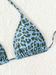 Swim Vcay Women's Leopard Print Halter Neck Tie Bikini Top, Suitable For Summer Vacation And Beach - Multicolor - View 4