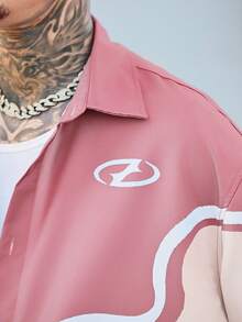 Devon Thys 男式宽松翻领短袖数码印花衬衫 - 粉色 - 查看 2