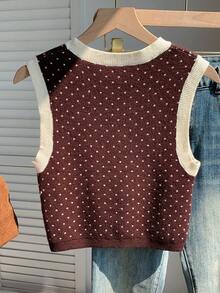 Comfortcana Women's Contrast Color Sleeveless Knit Top - Brown - View 2