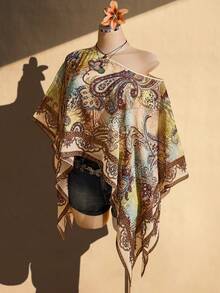 SHEIN ICON Plus Size Women's Asymmetric Shoulder All-Over Print Casual Versatile Daily Outing Top - Multicolor - View 3