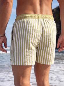 CoralVoy Men's Colorblock Drawstring Striped Beach Shorts, Holiday - Olive Green - View 2