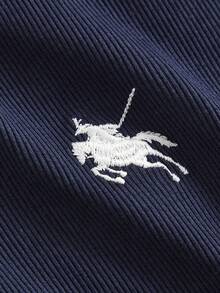 Girlism 青少年女孩 春夏款 皇家藍&白色拼接 小Logo刺繡 Polo領 修身短袖 抓皺腰線 針織 百搭簡約 學院風 兩件套 - 藍白色 - 查看 4