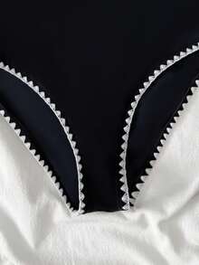 SHEIN TEEN Girls Spaghetti Strap One-Piece Swimsuit - Black and White - View 3