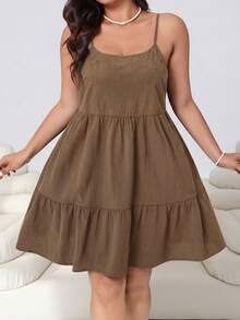 Solflare Vestido sin mangas con volantes en el bajo, unicolor, talla grande, primavera/verano - Marrón Chocolate - Ver 4