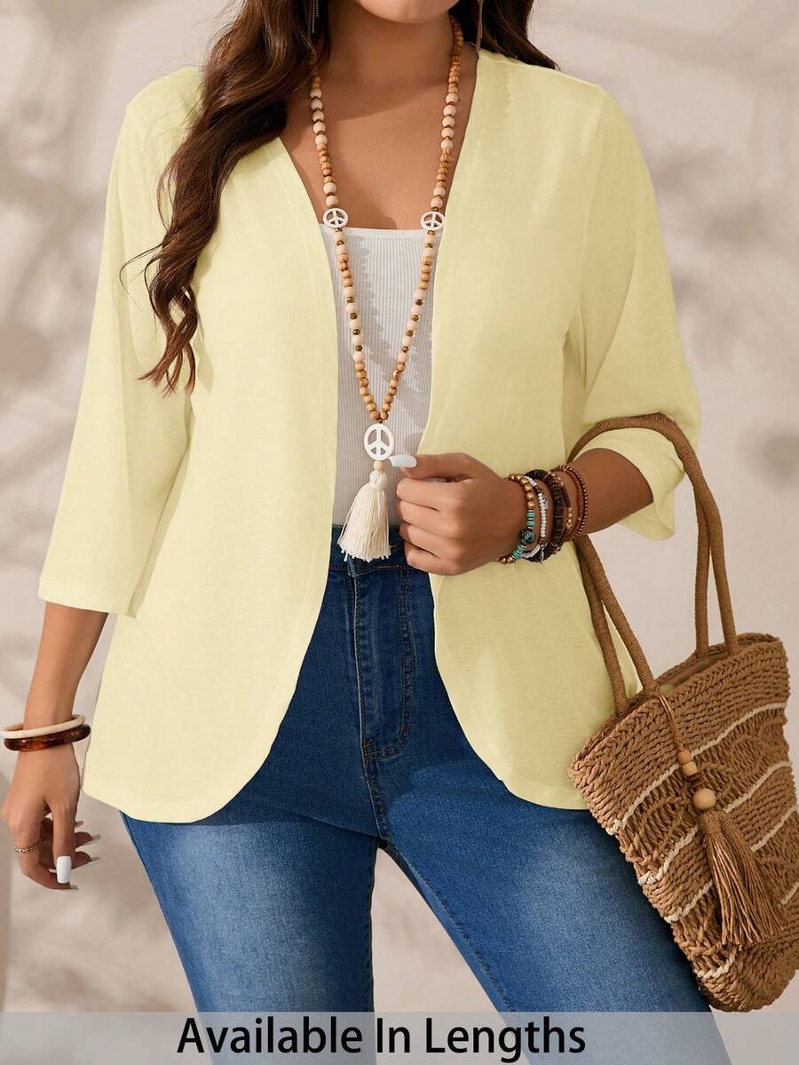 SHEIN PETITE CURVE Chaqueta casual versátil de unicolor talla grande - Amarillo claro - Ver 1