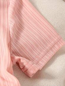 Elladie kids 2件組少女夏季新款極簡甜美風粉色親膚彈性羅紋圓領側抓褶T恤與A字百褶裙套裝，適合週末出遊、旅行度假、日常上學、海灘玩耍、慶祝活動，夏季服飾 - 粉色 - 查看 7
