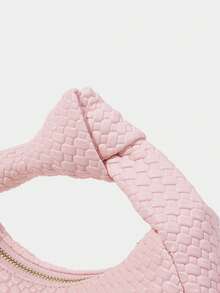 SHECARRY Women's Fashion Light Pink Handbag, Exquisite Woven PU Material, Simple Knotted Portable Half-Moon Bag, Suitable For Daily, Commuting, Shopping, Dating, Gifts, Vacation, Travel - Crystal powder - View 7