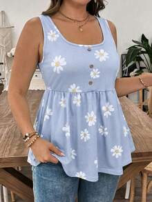 EMERY ROSE Women's Plus Size Floral Camisole Tank Top Suitable For Summer - Mauve Purple - View 4
