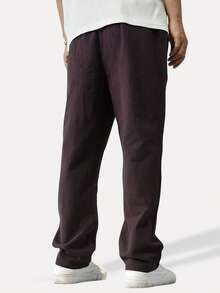 Manfinity Homme Pantalones rectos holgados para hombre con cintura de cordón y color liso - Morado - Ver 2