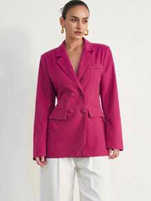 Aveloria Modichic Áo khoác blazer phong cách Pháp châu Âu cổ điển tay dài hai hàng cúc, thiết kế hở lưng thanh lịch quyến rũ - Màu Hồng Tươi - Xem 4