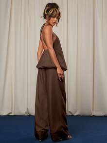 NYA SZN Floral Chiffon Pant And Top Set - Coffee Brown - View 2