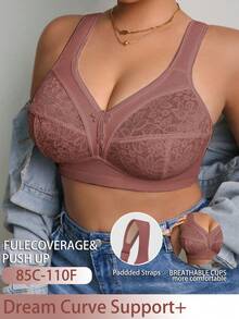 DesireSculpt Plus Size Lace Patchwork Wireless Bralette 1 Piece - Rust Brown - View 7