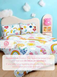 SHEIN X Care Bears 3Pc Blue Rainbow Cloud Cute Printed Quilt Set, Sanded Material, Soft And Warm, Multiple Sizes, Suitable For Single Bed/Double Bed/Queen Bed/King Bed, Machine Washable - Multicolor 1 - View 2