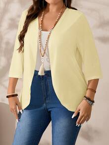 SHEIN PETITE CURVE Chaqueta casual versátil de unicolor talla grande - Amarillo claro - Ver 8