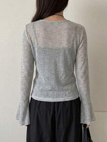 FRIFUL Top de manga larga de unicolor, ajuste ceñido y versátil para uso diario para mujeres - Gris - Ver 2
