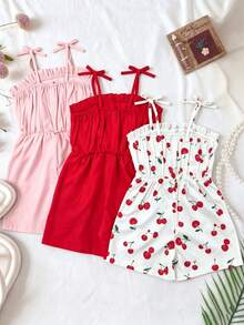 Souflis Souflis Setelan Jumpsuit 3 Potong untuk Balita Perempuan, Kasual, Liburan, Motif Lucu, Warna Polos, Cocok untuk Keluarga dengan Banyak Anak, Liburan Pantai, Sekolah - MultiWarna - View 4