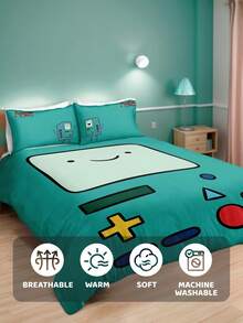 ADVENTURE TIME X SHEIN 三件套可爱卡通印花被套，磨毛材质，柔软保暖，多种尺寸可选，适用于单人床/双人床/大号床/特大号床 - 薄荷藍 - 查看 8