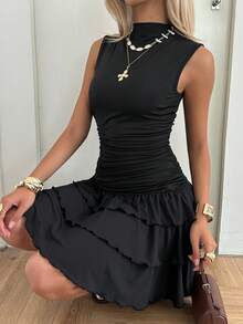 SHEIN EZwear Black Knit Sleeveless Women's Dress Date Night Night Out Summer Sexy - Black - View 4