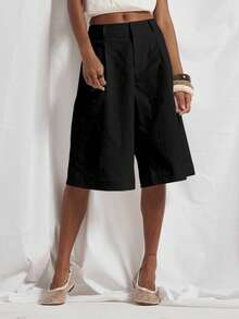 MUSERA Tailored Pleated Wide Leg Long Shorts Cute Holiday Sexy Night Out Vacation Spring Summer Elegant Soleil Drape Luxury - Black - View 2