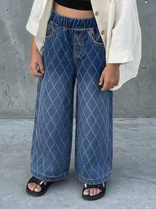DAZY Young Girl Rhinestone Design Washed Textured Pocket Denim Jeans - Dark Wash - View 3