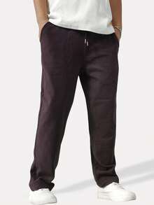 Manfinity Homme Pantalones rectos holgados para hombre con cintura de cordón y color liso - Morado - Ver 4
