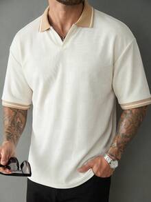 Manfinity CasualCool 男士紋理面料成熟休閒 Polo 衫，適合日常外出、聚會與通勤，正式場合適用 - 彩色 - 查看 5
