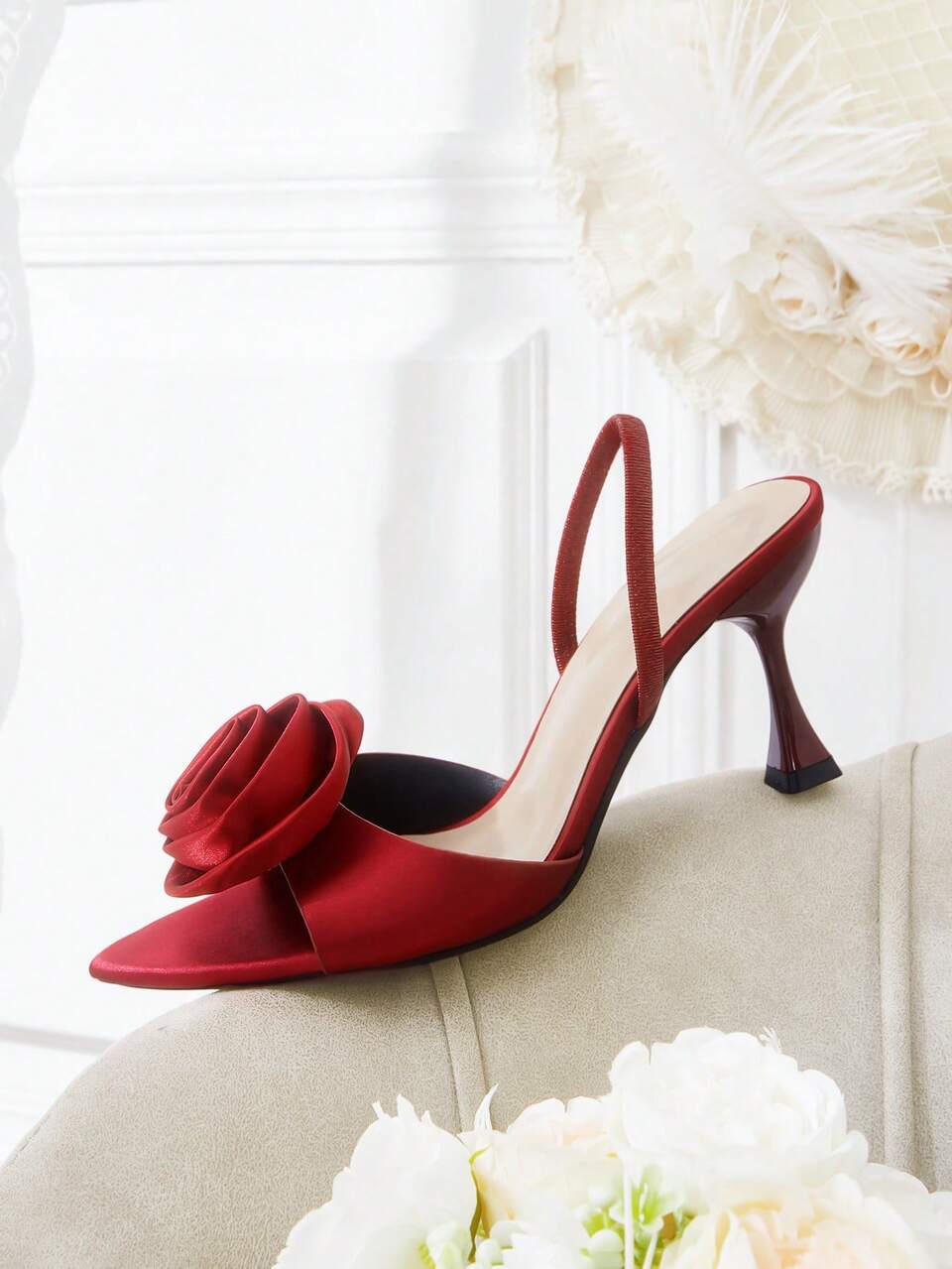 CUCCOO HITCHD Summer New Burgundy Pointed Stiletto Flower Sexy Fashion Temperament High Sense Women's High Heel Sandals