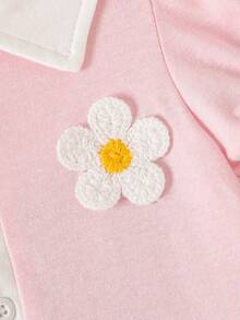 SHEIN 女童夏季粉色 Polo 領洋裝，嬰兒學院風泡泡袖雛菊刺繡荷葉邊公主裙 - 粉色 - 查看 5