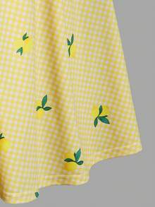 Girls' Patterned Fruit Cherry Digital Print Camisole Dress, Wide Strap, Comfortable Ruched Cute Outerwear, Summer Bestseller New Arrival, Sleeveless Midi Length, Premium Elegant Ball Casual - Yellow - View 7