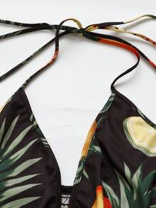 Sweetra Bohemian Style Printed Beach Spaghetti Strap Dress - Black - View 3