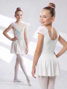 SHEIN Tween Girl Floral Print Cap Sleeve Ruffle Jumpsuit, It Is Suitable For Figure Skating, Gymnastics Performances, Comfortable Stretch. - White - View 5