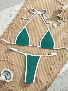 Swim Vcay Women's Bikini Set With Wrap-Around Halter Strap For Beach Vacation, Cheeky Cut Summer - Green - View 1