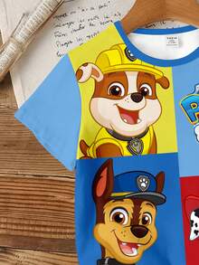 SHEIN | PAW Patrol 兒童小男孩卡通動畫圖案印花可愛小狗圓領短袖T恤 - 彩色 - 查看 5