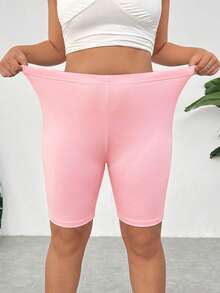 SHEIN EZwear Light Pink Cooling Plus Size Tight Shorts - Baby Pink - View 4