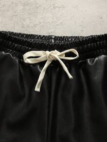 ROMWE MEN Essentials Men's Street Style Digital Print Drawstring Waist Shorts - Black - View 3